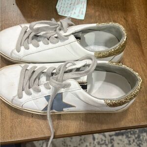Reba White and Gold Sneakers with Blue Star